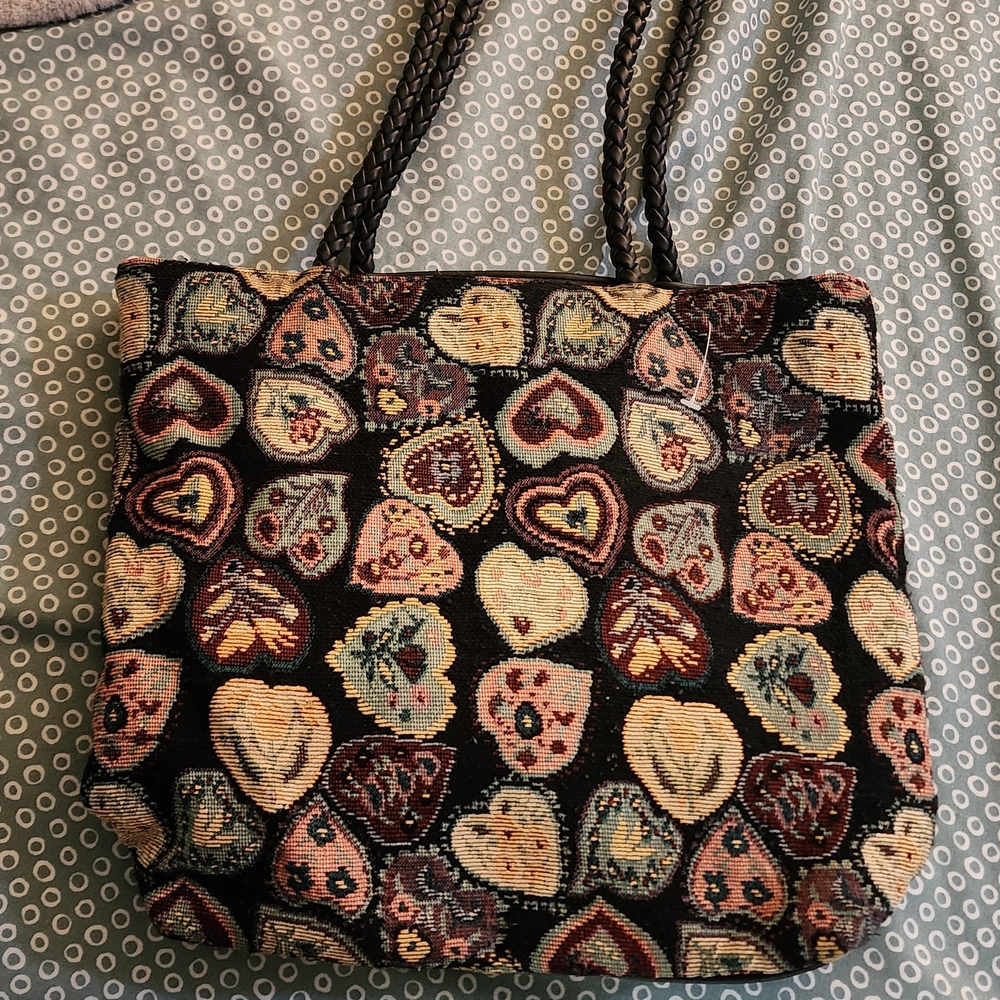 Heart Pattern Tote Bag - Black and Multicolor